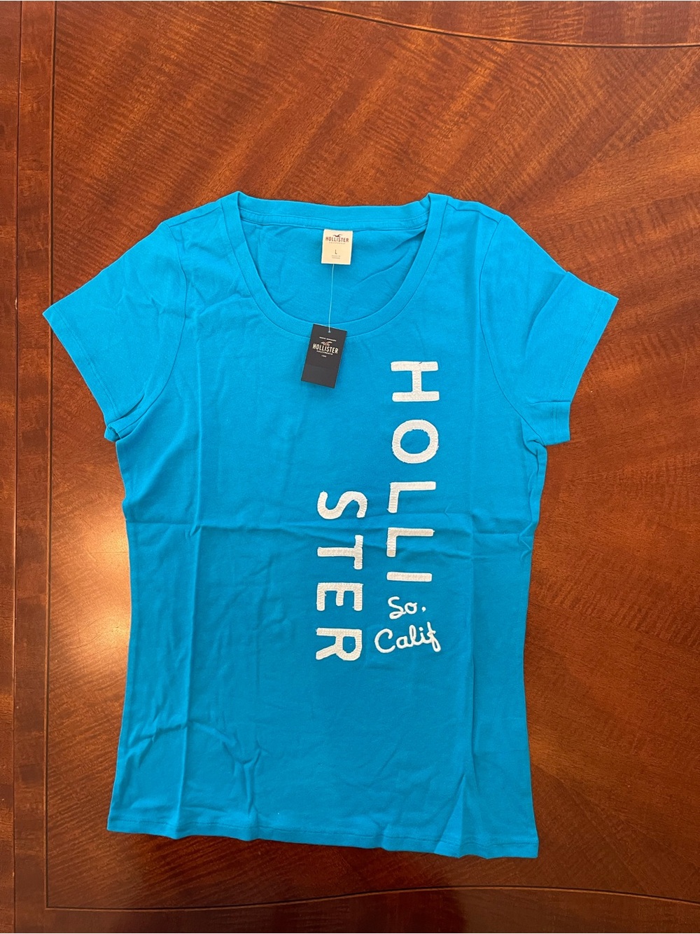 Hollister Bright Blue Short Sleeve Logo Tee women's Sz L NWT